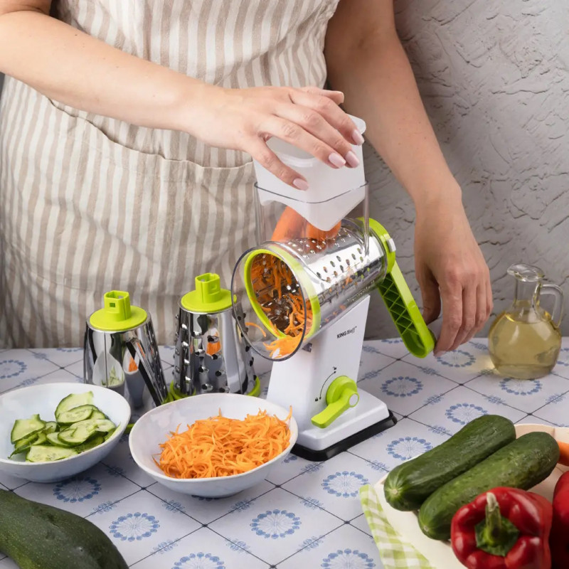 Τρίφτης χειρός με 3 εξαρτήματα Kinghoff KH 1960, Ανοξείδωτο, Λευκό/Πράσινο