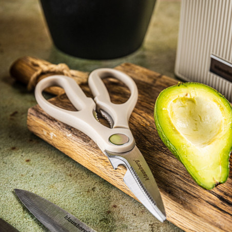 Σετ μαχαιριών Klausberg KB 7984, 8 κομμάτια, Ανοξείδωτο ατσάλι, Ακονιστήρι, Λαβή από ξύλο ακακίας, Μπεζ/ξύλο