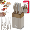 Σετ μαχαιριών Klausberg KB 7984, 8 κομμάτια, Ανοξείδωτο ατσάλι, Ακονιστήρι, Λαβή από ξύλο ακακίας, Μπεζ/ξύλο