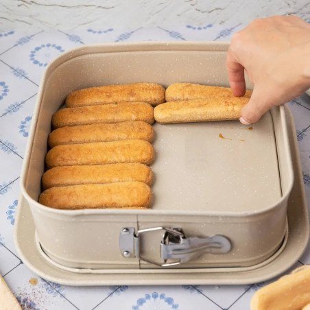 Ταψί Kinghoff KH 1977, 27.5x27.5x8 cm, Αφαιρούμενος πάτος, Μαρμάρινο φινίρισμα, Μπεζ