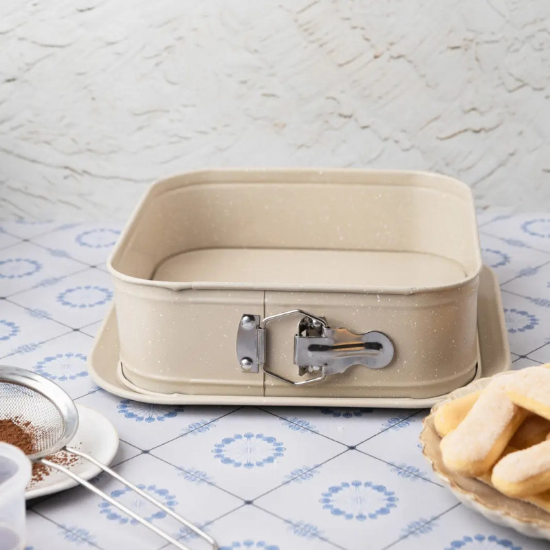 Ταψί Kinghoff KH 1977, 27.5x27.5x8 cm, Αφαιρούμενος πάτος, Μαρμάρινο φινίρισμα, Μπεζ