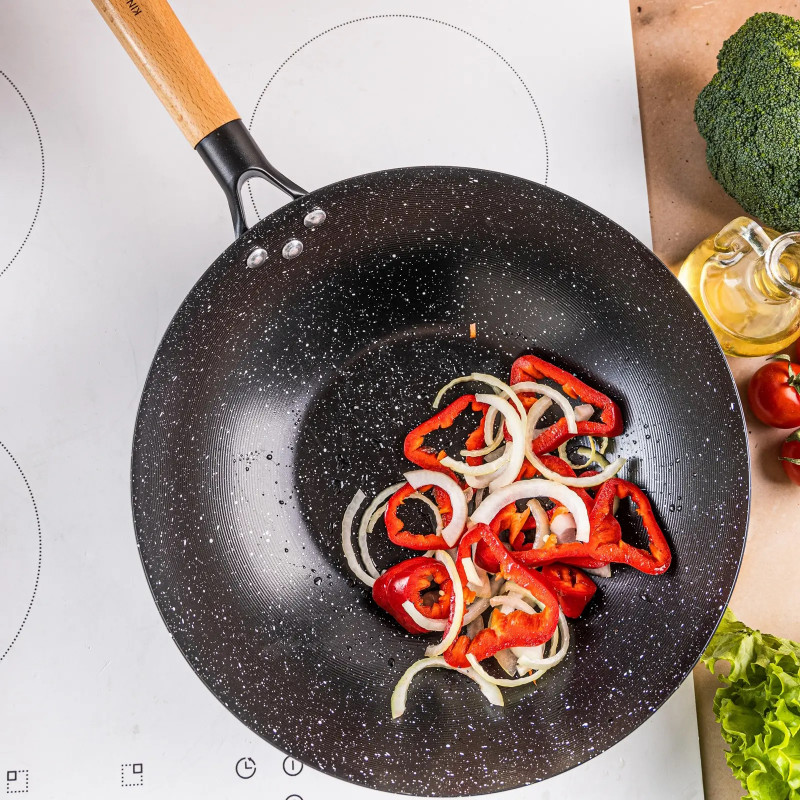 Kinghoff KH 1983 γουόκ, 30 cm, μαρμάρινο φινίρισμα, επαγωγικό, μαύρο