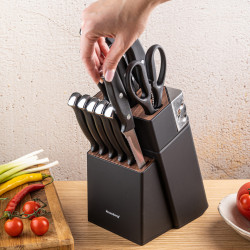 Σετ μαχαιριών Klausberg KB 7985, 13 τεμάχια, Ανοξείδωτο ατσάλι, Λαβή + ακονιστήρι, Μαύρο