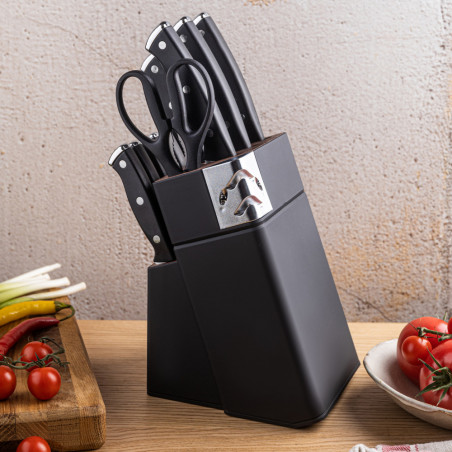 Σετ μαχαιριών Klausberg KB 7985, 13 τεμάχια, Ανοξείδωτο ατσάλι, Λαβή + ακονιστήρι, Μαύρο