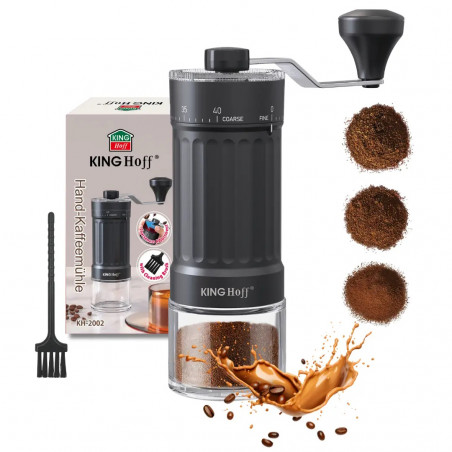 Χειροκίνητος μύλος καφέ Kinghoff KH 2002, 30 g, Κεραμικός μηχανισμός, Σταδιακή ρύθμιση λεπτότητας, Μαύρο
