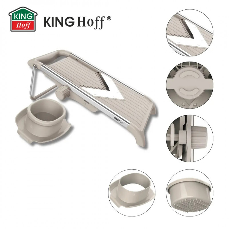 Τρίφτης λαχανικών Kinghoff KH 2006, Ρυθμιζόμενο πάχος, λεπίδες σχήματος V, Julienne 5 mm, Μπεζ/γκρι