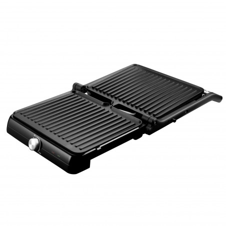 Τοστιέρα Rosberg R51442M, 2000W, Grill, αντικολλητικές πλάκες-29x23 cm, άνοιγμα 180°C, Inox/μαύρο