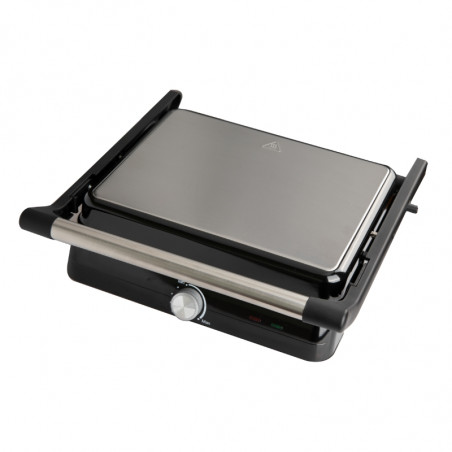 Τοστιέρα Rosberg R51442M, 2000W, Grill, αντικολλητικές πλάκες-29x23 cm, άνοιγμα 180°C, Inox/μαύρο