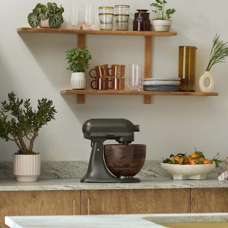Πλανητικό μίξερ KitchenAid Artisan Evergreen 5KSM180WSEEG, 300W, 4.7L, Άμεση κίνηση, 10 ταχύτητες, Κεφαλή με κλίση, Μπολ καρυδιάς, Σκούρο πράσινο/καφέ
