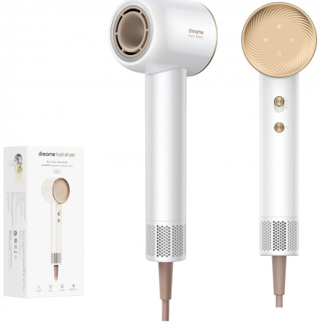 Σεσουάρ μαλλιών Dreame Glory, 1400W, 110000 rpm, 4 θερμοκρασίες, 2 ταχύτητες, 57°C, ιονισμός, θερμοαισθητήρας NTC, ενδείξεις LED, Λευκό