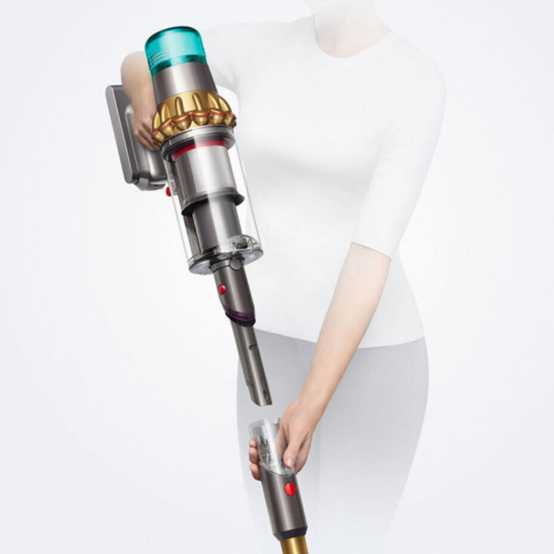 Σκούπα όρθια Dyson V15 Detect Absole 447000-01, 660W, 0.76 l, 60 λεπτά αυτονομία, Αισθητήρες, 3 λειτουργίες, LCD, Γκρι/χρυσό