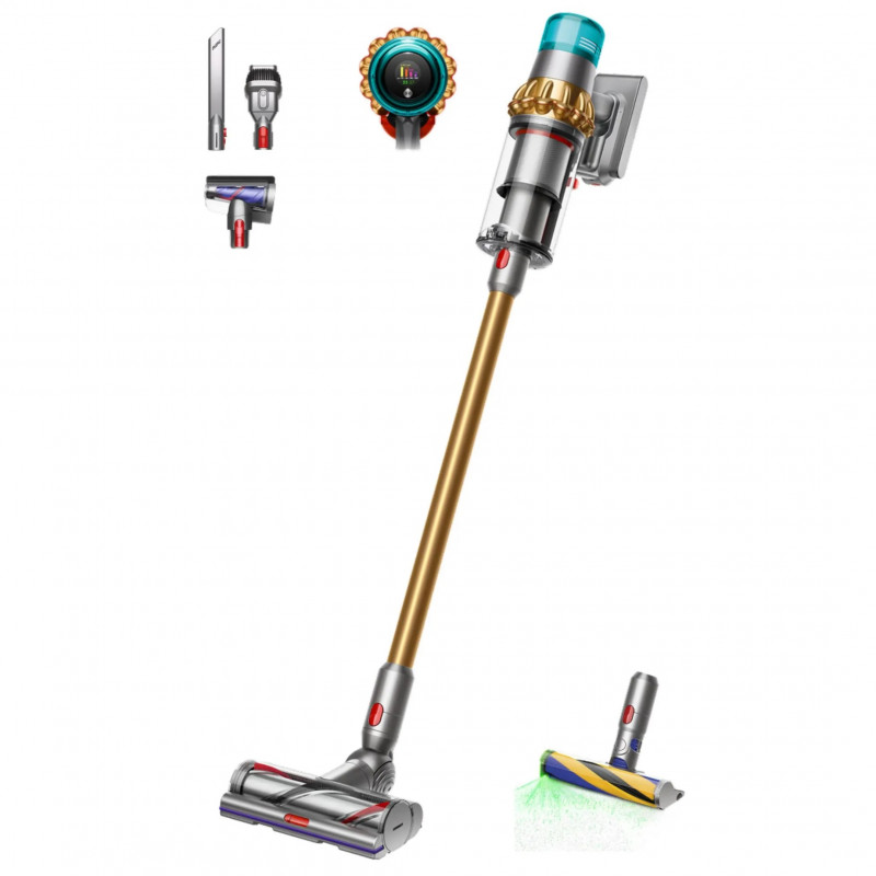 Σκούπα όρθια Dyson V15 Detect Absole 447000-01, 660W, 0.76 l, 60 λεπτά αυτονομία, Αισθητήρες, 3 λειτουργίες, LCD, Γκρι/χρυσό