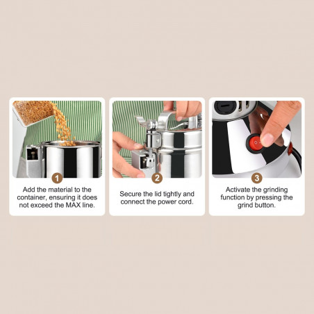 Royalty Line RL-FG21801 ηλεκτρικός μύλος δημητριακών και μπαχαρικών, 850W, 150 g, 28000 rpm, χρονοδιακόπτης, Inox