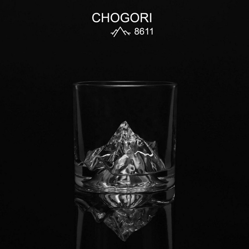 Σετ ποτηριών ουίσκι LIITON K2, 250 ml, 2 τεμάχια, έντονα τοιχώματα, 3D ανάγλυφος πυθμένας με το σχήμα της μύτης K2, διάφανο