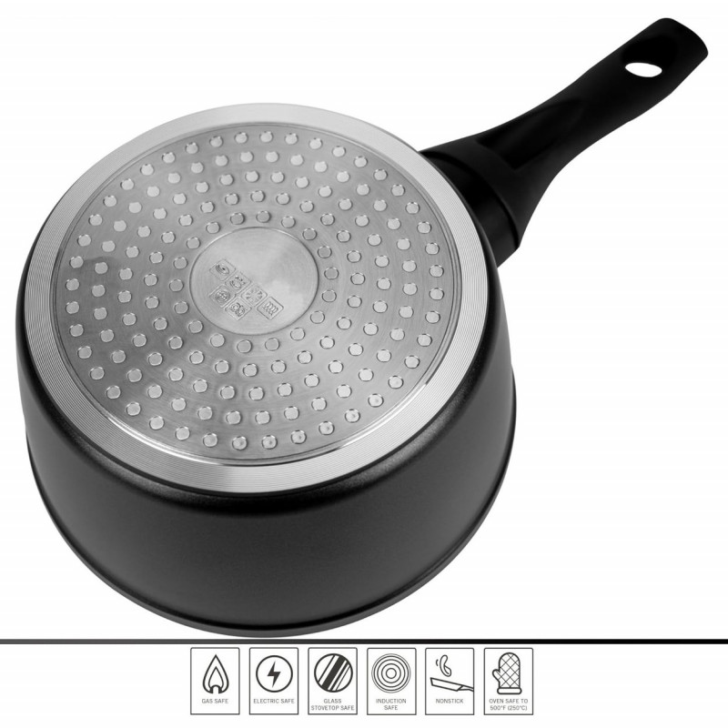 Κατσαρόλα με καπάκι Royalty Line RL-FSN20, 20 cm, 2,1 l, Φινίρισμα από γρανίτη, Επαγωγή, Μαύρο