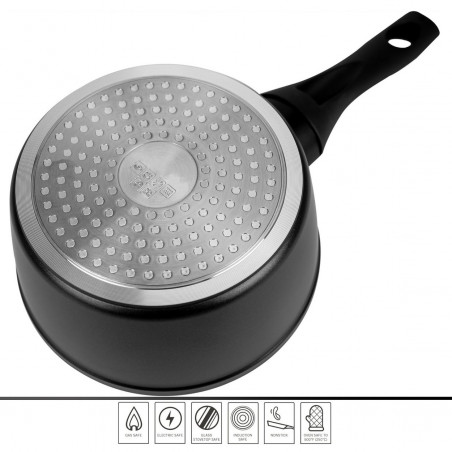 Κατσαρόλα με καπάκι Royalty Line RL-FSN20, 20 cm, 2,1 l, Φινίρισμα από γρανίτη, Επαγωγή, Μαύρο