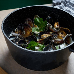 Κατσαρόλα με καπάκι Royalty Line RL-FSN20, 20 cm, 2,1 l, Φινίρισμα από γρανίτη, Επαγωγή, Μαύρο