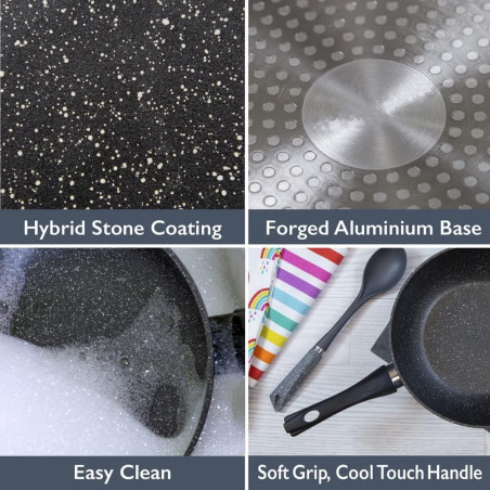 Κατσαρόλα με καπάκι Royalty Line RL-FSN20, 20 cm, 2,1 l, Φινίρισμα από γρανίτη, Επαγωγή, Μαύρο