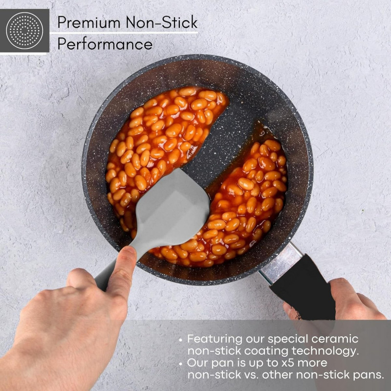 Κατσαρόλα με καπάκι Royalty Line RL-FSN20, 20 cm, 2,1 l, Φινίρισμα από γρανίτη, Επαγωγή, Μαύρο