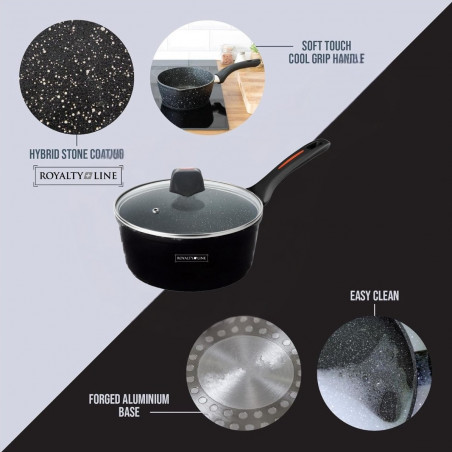 Κατσαρόλα με καπάκι Royalty Line RL-FSN20, 20 cm, 2,1 l, Φινίρισμα από γρανίτη, Επαγωγή, Μαύρο