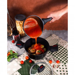 Κατσαρόλα με καπάκι Royalty Line RL-FSN20, 20 cm, 2,1 l, Φινίρισμα από γρανίτη, Επαγωγή, Μαύρο