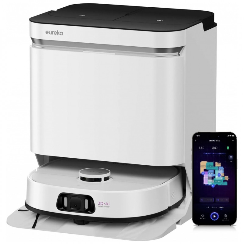 Ρομποτική σκούπα Eureka J15 Ultra, 19.000 Pa, 3 λίτρα, Αυτονομία 150 λεπτών, Lidar + κάμερα RGB, FlexiRazor, Φωνητικός έλεγχος, Λευκό