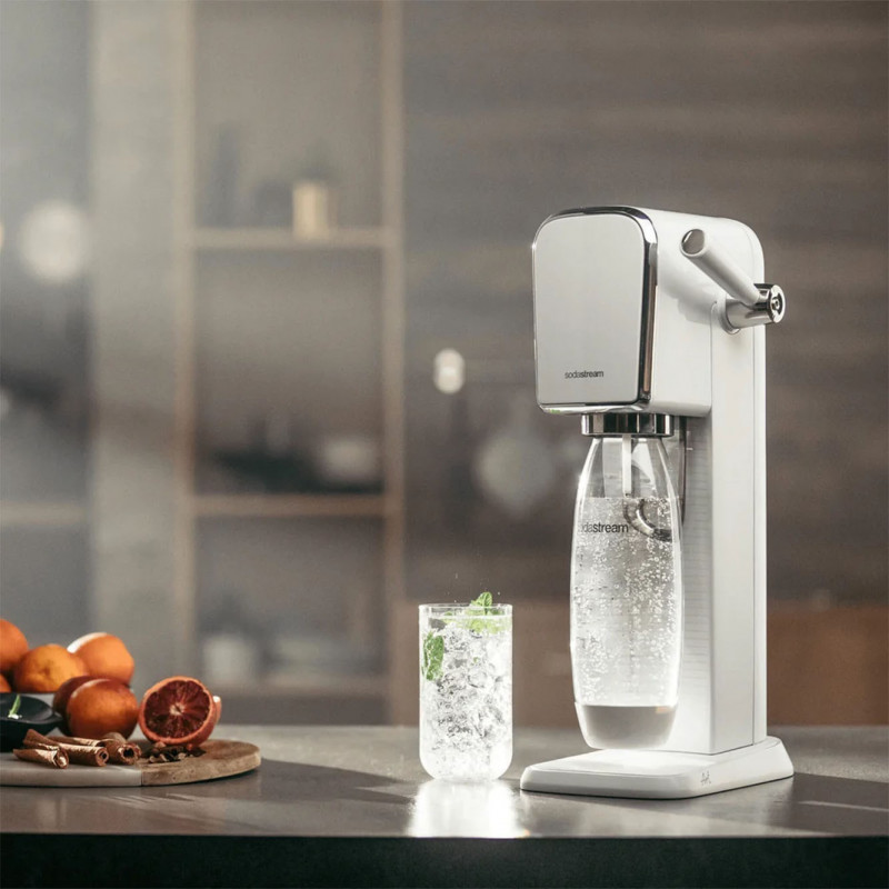 Машина за газирана вода SodaStream ART, 1 л, Ръчна карбонизация, 2 степени, Без BPA, Бял/сребрист
