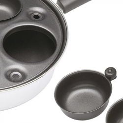 Тиган за яйца бенедикт KitchenCraft KCPOACH4, 21 см, 5 л, Въглеродна стомана, 4 сваляеми форми, Ползване и като дълбок тиган, Индукция, Инокс/сребрист