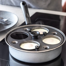 Тиган за яйца бенедикт KitchenCraft KCPOACH4, 21 см, 5 л, Въглеродна стомана, 4 сваляеми форми, Ползване и като дълбок тиган, Индукция, Инокс/сребрист