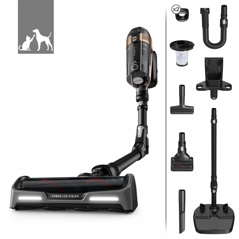 Вертикална прахосмукачка Rowenta X-Force Flex 15.60 RH99F1, 230AW, 32.4V, Автономия 80 мин, Автоматична скорост, LED четка, Черен