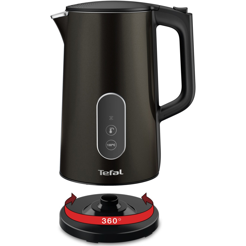 Ηλεκτρικός βραστήρας Tefal KI831E10, 1800W, 1.7 l, 5 επίπεδα θερμοκρασίας, LED, έλεγχος αφής, βάση 360°C, διπλά τοιχώματα, φίλτρο κατά των αλάτων, μαύρο