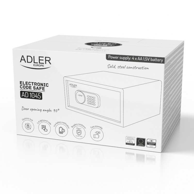 Ηλεκτρονικό χρηματοκιβώτιο Adler AD 1045, 200x420x370 mm, 14 l, Κλείδωμα μετά από 4 λανθασμένες προσπάθειες, Προειδοποίηση χαμηλής μπαταρίας, Μαύρο