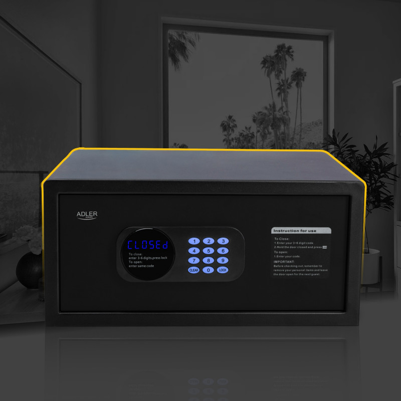Ηλεκτρονικό χρηματοκιβώτιο Adler AD 1045, 200x420x370 mm, 14 l, Κλείδωμα μετά από 4 λανθασμένες προσπάθειες, Προειδοποίηση χαμηλής μπαταρίας, Μαύρο