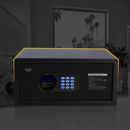 Ηλεκτρονικό χρηματοκιβώτιο Adler AD 1045, 200x420x370 mm, 14 l, Κλείδωμα μετά από 4 λανθασμένες προσπάθειες, Προειδοποίηση χαμηλής μπαταρίας, Μαύρο