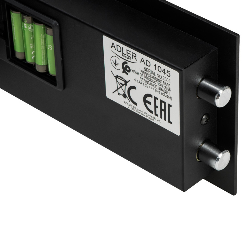 Ηλεκτρονικό χρηματοκιβώτιο Adler AD 1045, 200x420x370 mm, 14 l, Κλείδωμα μετά από 4 λανθασμένες προσπάθειες, Προειδοποίηση χαμηλής μπαταρίας, Μαύρο