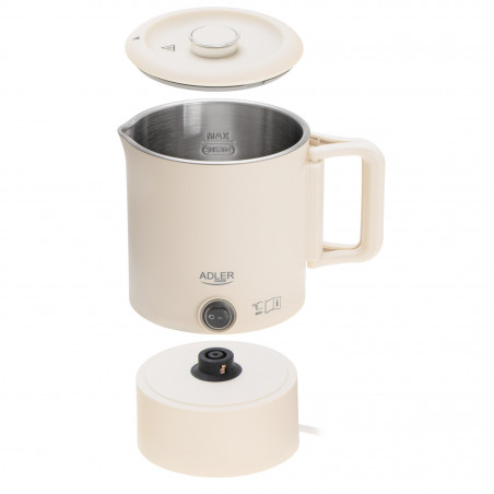 Ηλεκτρικός βραστήρας για πεζοπορία Adler AD 1388b, 650W, 0.8 l, Αφαιρούμενο καπάκι, Περιστρεφόμενη βάση, Μπεζ