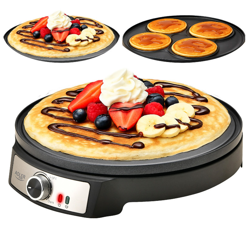 Μηχανή για τηγανίτες Adler AD 3093, 1600W, 30 cm, με σκεύη, Μαύρο/Inox