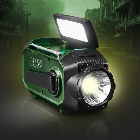 Ραδιόφωνο έκτακτης ανάγκης Camry CR 1919, ηλιακό πάνελ/δυναμό χειρός/USB-C, 4000 mAh, Bluetooth, οθόνη LED, πράσινο/μαύρο