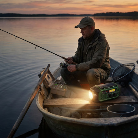 Ραδιόφωνο έκτακτης ανάγκης Camry CR 1919, ηλιακό πάνελ/δυναμό χειρός/USB-C, 4000 mAh, Bluetooth, οθόνη LED, πράσινο/μαύρο
