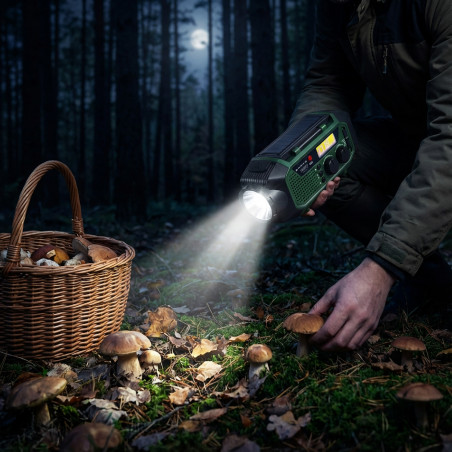 Ραδιόφωνο έκτακτης ανάγκης Camry CR 1919, ηλιακό πάνελ/δυναμό χειρός/USB-C, 4000 mAh, Bluetooth, οθόνη LED, πράσινο/μαύρο