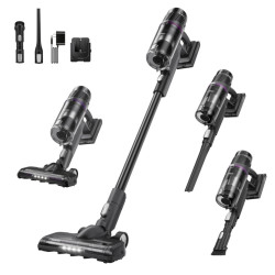 Κάθετη σκούπα 2 σε 1 Eureka NEC520, 200 W, 0,5 λίτρα, Αυτονομία 50 λεπτών, Βούρτσα turbo, Ρύθμιση ισχύος, Πλενόμενο φίλτρο HEPA, Μαύρο