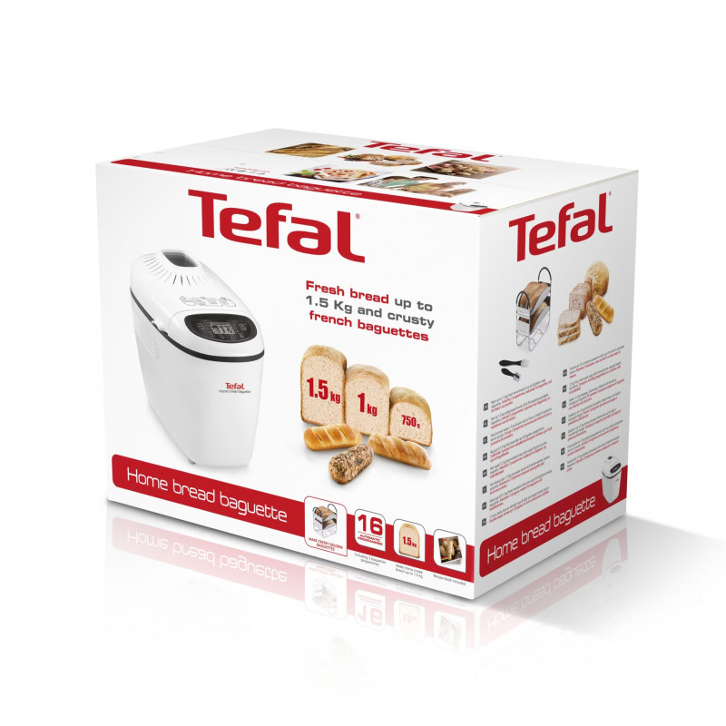 Home Bread Baguette Tefal PF610138, 1600 W, 750/1000/1500 g, 2 αναδευτήρες, 16 προγράμματα, Λευκό