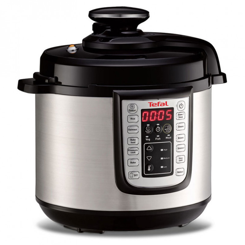 Πολυμάγειρας Tefal CY505EE0 One Pot, 1200 W, 6L, 25 προγράμματα, χρονοδιακόπτης, διατήρηση θερμότητας, ασημί/μαύρο