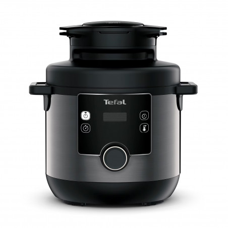 Pressure Cooker Tefal Turbo Cuisine & Fry CY778830, 70 kPa, 1200W, 7.6 l, 15 προγράμματα, Αντικολλητική επίστρωση, Διατήρηση θερμότητας, Ψηφιακός έλεγχος, Μαύρο