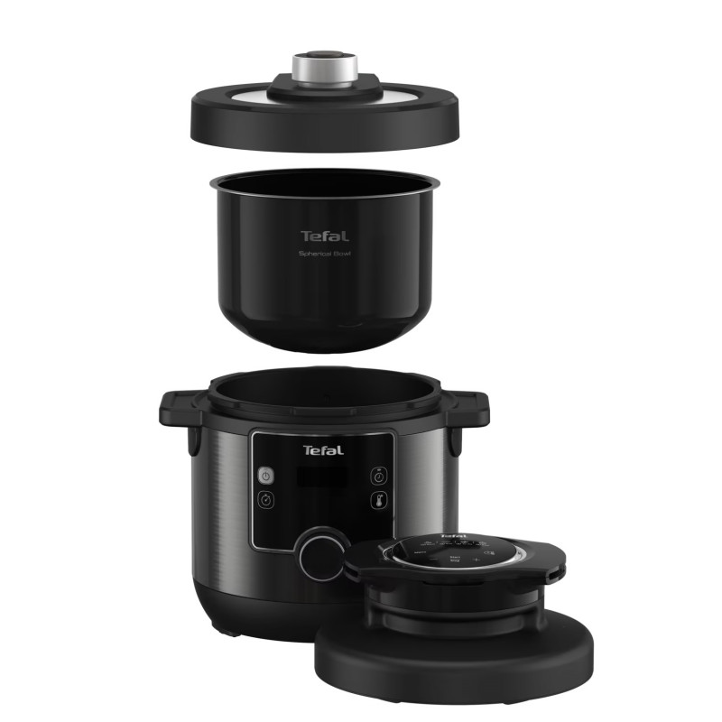 Pressure Cooker Tefal Turbo Cuisine & Fry CY778830, 70 kPa, 1200W, 7.6 l, 15 προγράμματα, Αντικολλητική επίστρωση, Διατήρηση θερμότητας, Ψηφιακός έλεγχος, Μαύρο