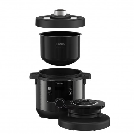 Pressure Cooker Tefal Turbo Cuisine & Fry CY778830, 70 kPa, 1200W, 7.6 l, 15 προγράμματα, Αντικολλητική επίστρωση, Διατήρηση θερμότητας, Ψηφιακός έλεγχος, Μαύρο