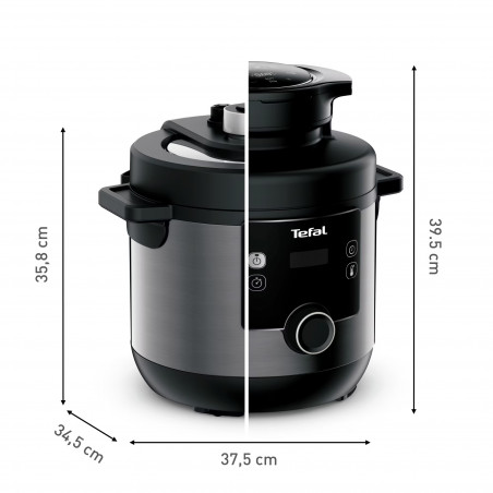 Pressure Cooker Tefal Turbo Cuisine & Fry CY778830, 70 kPa, 1200W, 7.6 l, 15 προγράμματα, Αντικολλητική επίστρωση, Διατήρηση θερμότητας, Ψηφιακός έλεγχος, Μαύρο