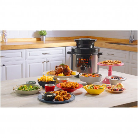 Pressure Cooker Tefal Turbo Cuisine & Fry CY778830, 70 kPa, 1200W, 7.6 l, 15 προγράμματα, Αντικολλητική επίστρωση, Διατήρηση θερμότητας, Ψηφιακός έλεγχος, Μαύρο