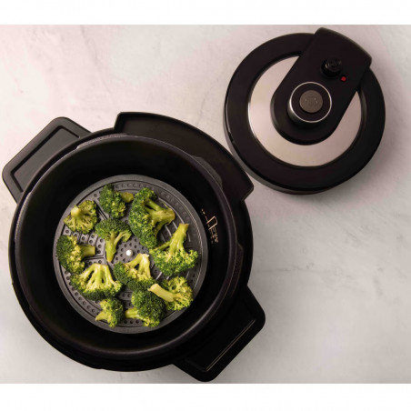 Pressure Cooker Tefal Turbo Cuisine & Fry CY778830, 70 kPa, 1200W, 7.6 l, 15 προγράμματα, Αντικολλητική επίστρωση, Διατήρηση θερμότητας, Ψηφιακός έλεγχος, Μαύρο