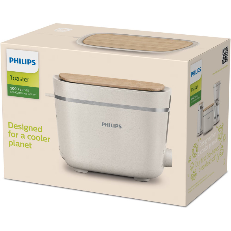 Τοστιέρα Philips HD2640/10 Conscious collection, 830 W, Για 2 φέτες, 8 επίπεδα ψησίματος, δίσκος ψίχας, απόψυξη, αναθέρμανση, λευκό ματ